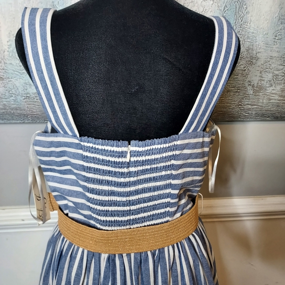 Eliza J Striped Belted Midi  Dres Woven Belt Sz-10 - Picture 7 of 9